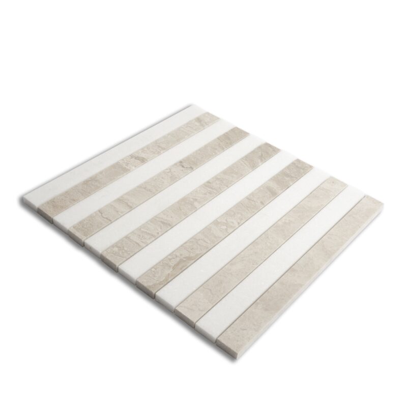 Diana Royal, Thassos Honed Mod Stripes Marble Mosaics 11 3/4×12 3/8 (MS90884)