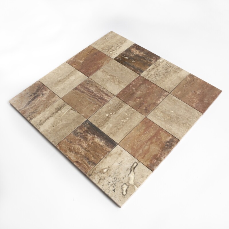 Roman, Scabas Red Honed Grande Chester Travertine Mosaics 16×16 (MS90900)