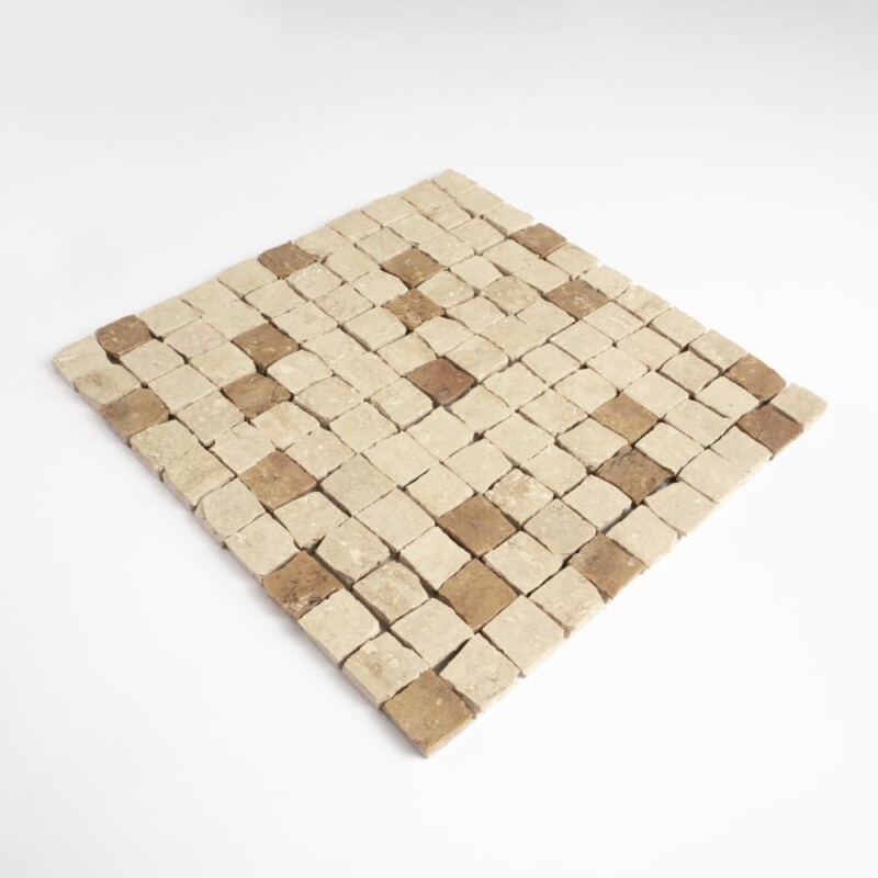 Roman Travertine, Scabas Red Travertine Honed Hand Clipped 1×1 Travertine Mosaics 11 3/4×11 3/4 (MS90928)