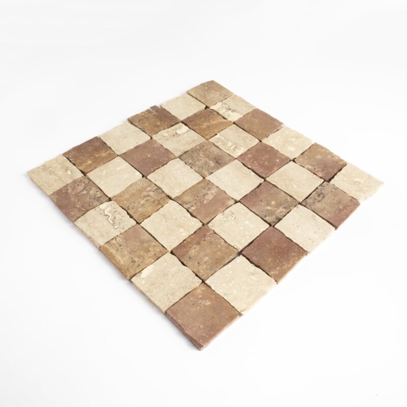Roman Travertine, Scabas Red Travertine Honed Hand Clipped 2×2 Travertine Mosaics 12×12 (MS90929)