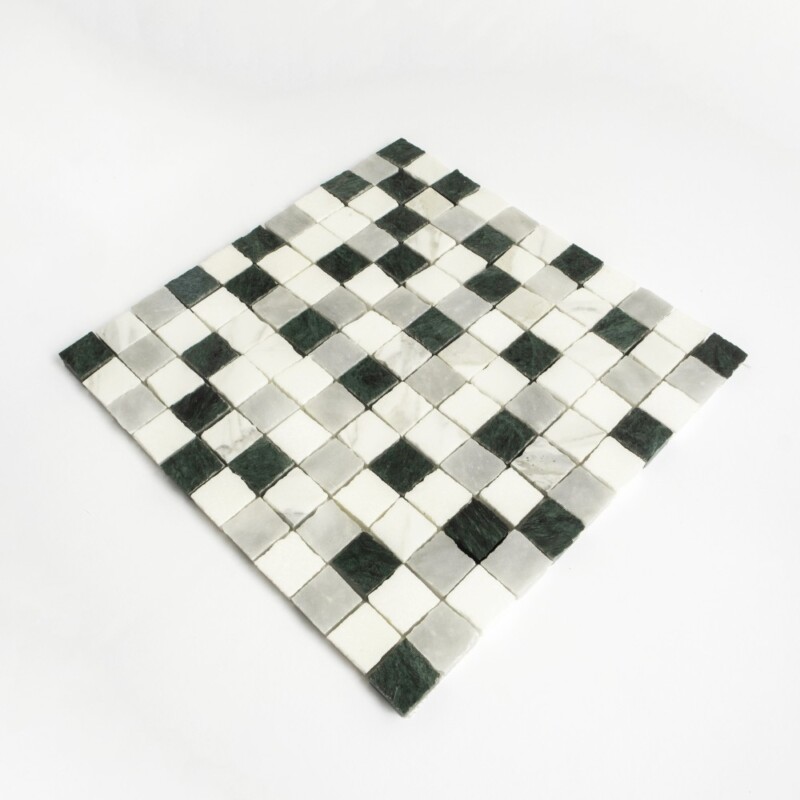 Allure, Calacatta Gold, Thassos, Verde Lucia Honed Hand Clipped 1×1 Marble Mosaics 11 3/4×11 3/4 (MS90940)