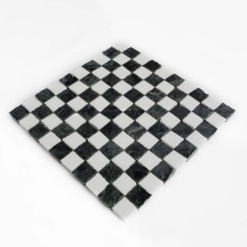 Thassos, Verde Lucia Honed Hand Clipped 1×1 Marble Mosaics 11 3/4×11 3/4 (MS90945)