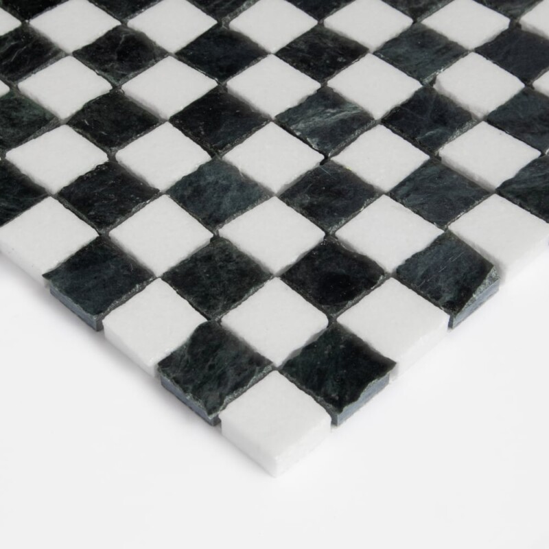 Thassos, Verde Lucia Honed Hand Clipped 1×1 Marble Mosaics 11 3/4×11 3/4 (MS90945)