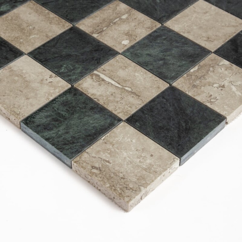 Roman Travertine, Verde Lucia Honed Petite Chester Marble Mosaics 12×12 (MS90950)