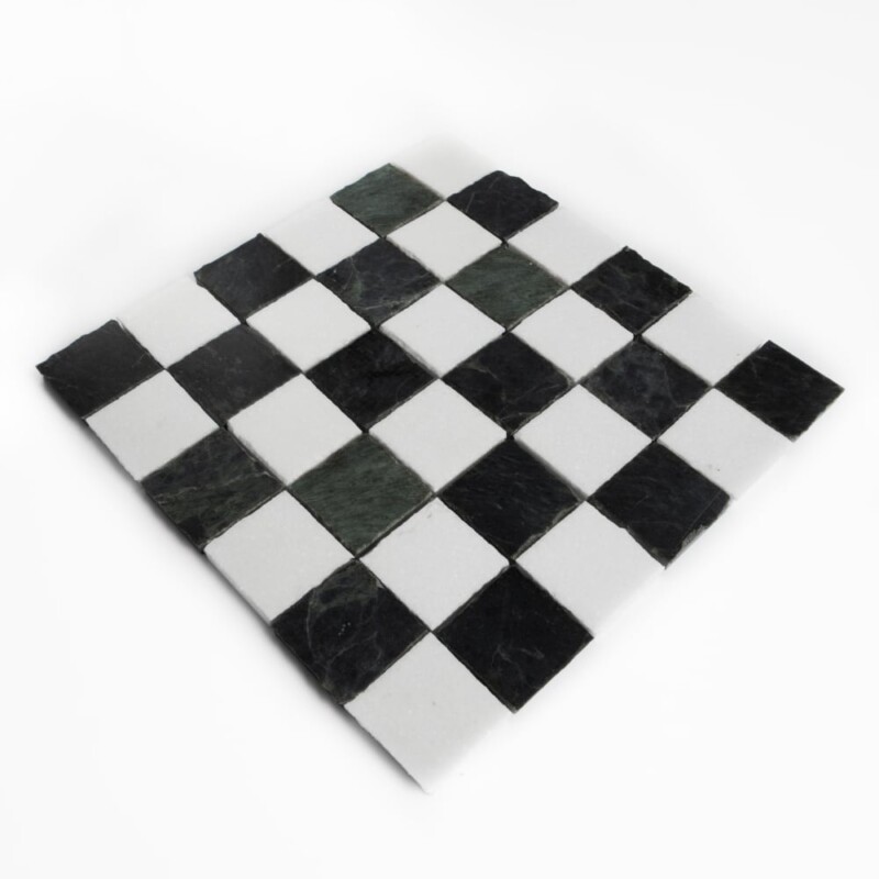 Thassos, Verde Lucia Honed Hand Clipped 2×2 Marble Mosaics 12×12 (MS90951)