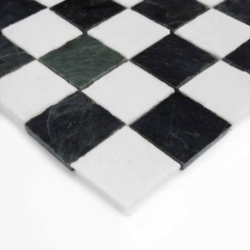 Thassos, Verde Lucia Honed Hand Clipped 2×2 Marble Mosaics 12×12 (MS90951)