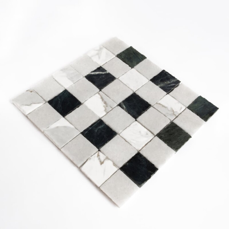 Calacatta Gold, Glacier, Verde Lucia Honed Hand Clipped 2×2 Marble Mosaics 12×12 (MS90952)