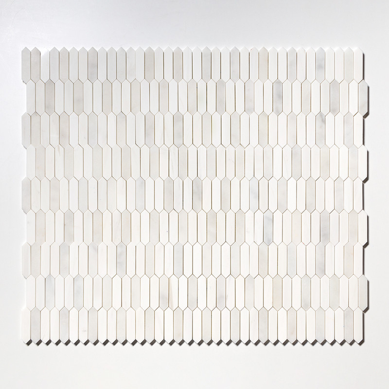 Snow White, Afyon White Multi Finish Baby Picket Waterjet Marble Mosaics 13 3/16×11 (NW00040)