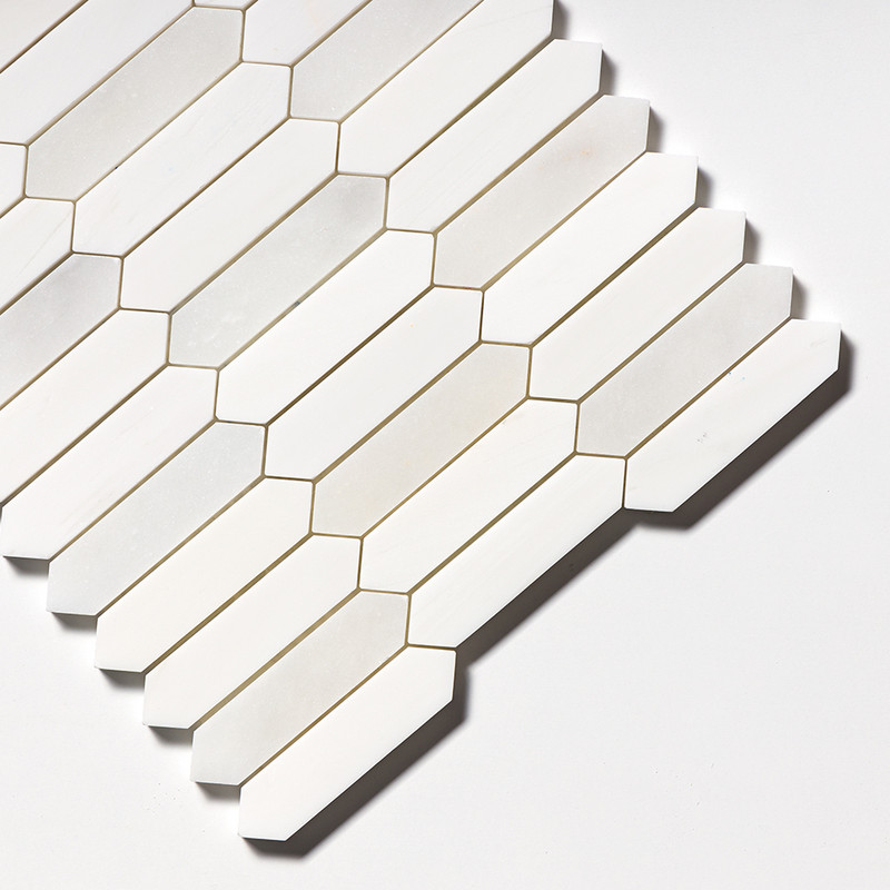 Snow White, Afyon White Multi Finish Baby Picket Waterjet Marble Mosaics 13 3/16×11 (NW00040)