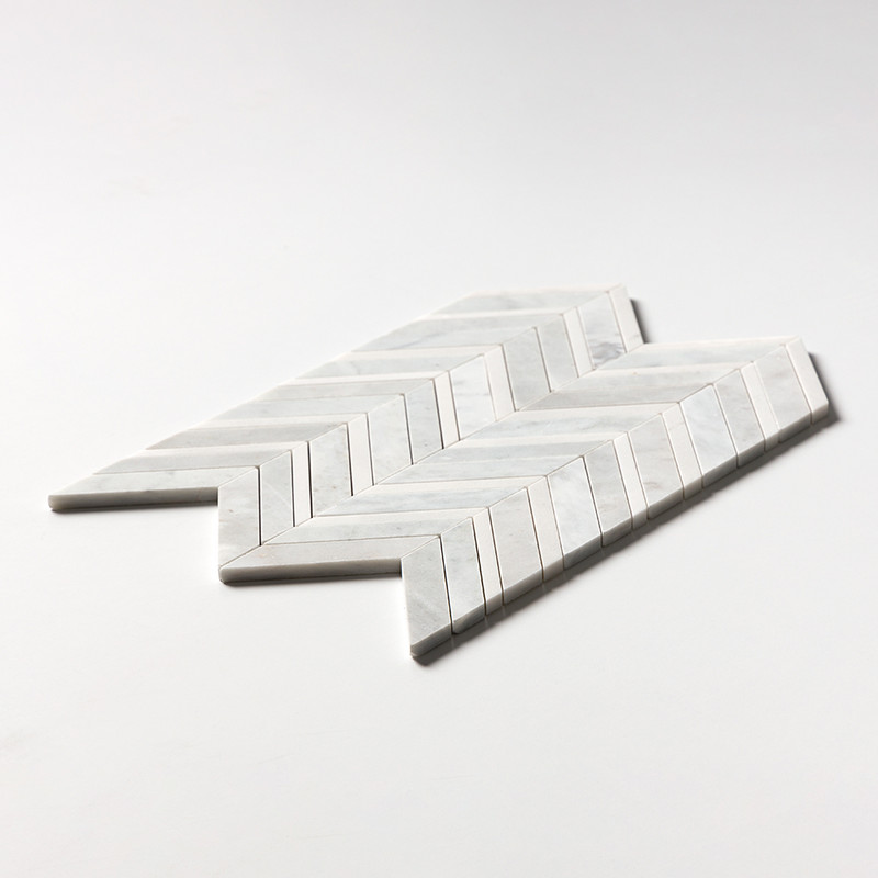 Aspen White, Avenza Multi Finish Chevron Fusion Waterjet Marble Mosaics 16×11 7/8 (NW00046)