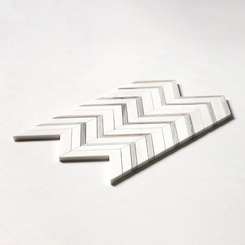Snow White, Skyline Polished Chevron Fusion Waterjet Marble Mosaics 16×11 7/8 (NW00082)