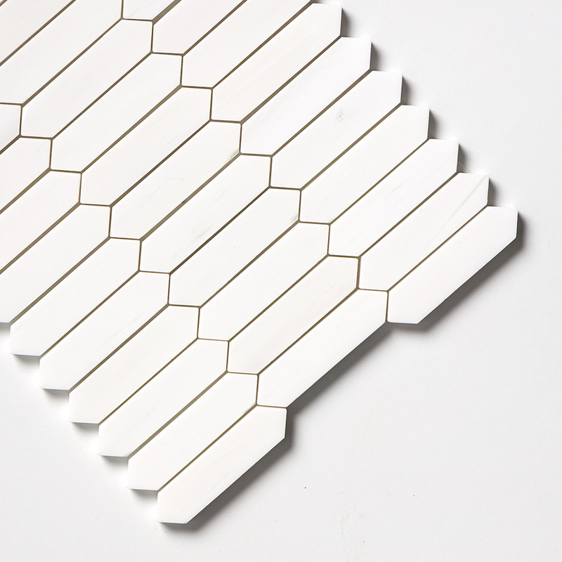 Snow White Polished Baby Picket Waterjet Marble Mosaics 13 3/16×11 (NW00112)