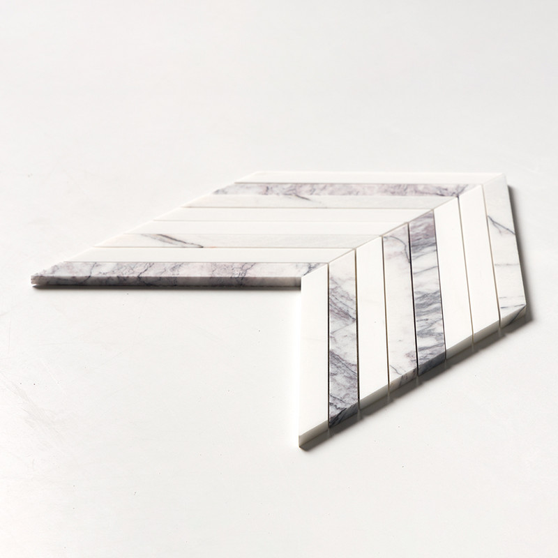 Lilac Honed Thin Chevron Waterjet Marble Mosaics 10×13 (NW00150)