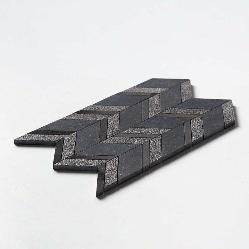 Belgium Blue Textura Chevron Waterjet Limestone Mosaics 13×10 (NW00162)