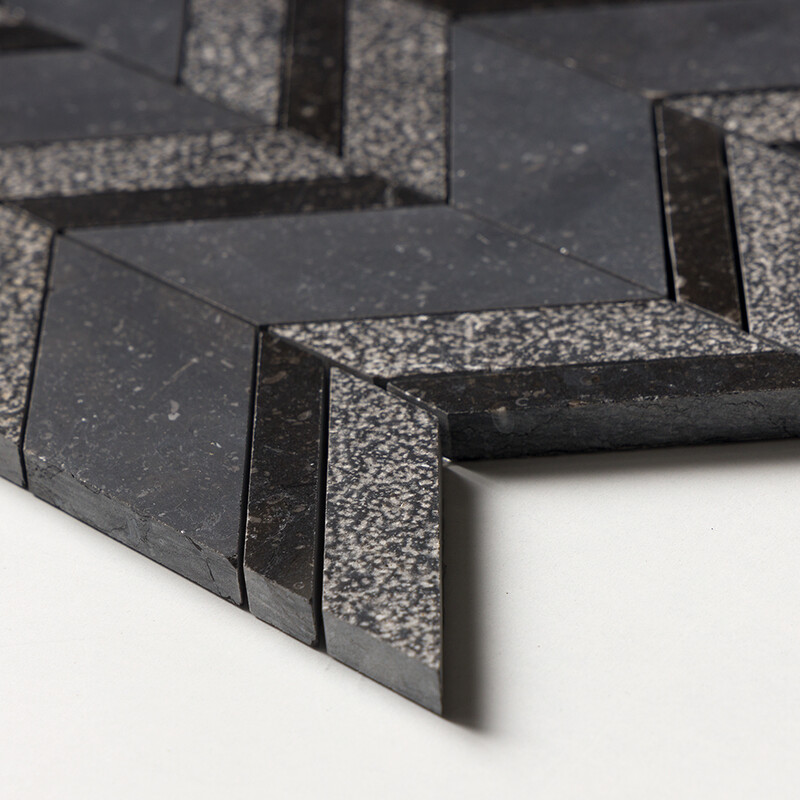 Belgium Blue Textura Chevron Waterjet Limestone Mosaics 13×10 (NW00162)