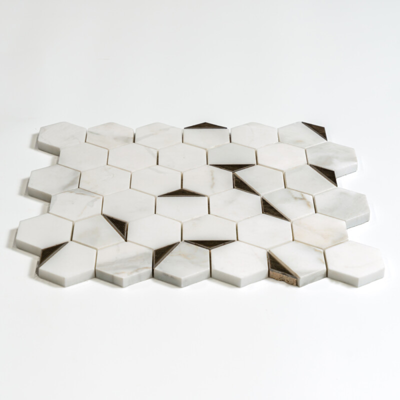 Calacatta Gold, Brass Honed Hexan Marble Mosaics 10 1/4×11 3/4 (NW00167)