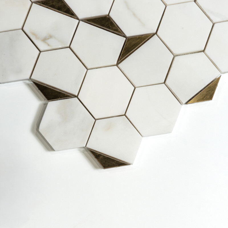 Calacatta Gold, Brass Honed Hexan Marble Mosaics 10 1/4×11 3/4 (NW00167)