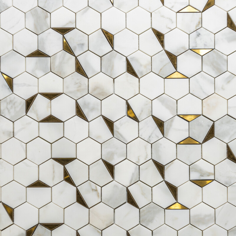Calacatta Gold, Brass Honed Hexan Marble Mosaics 10 1/4×11 3/4 (NW00167)