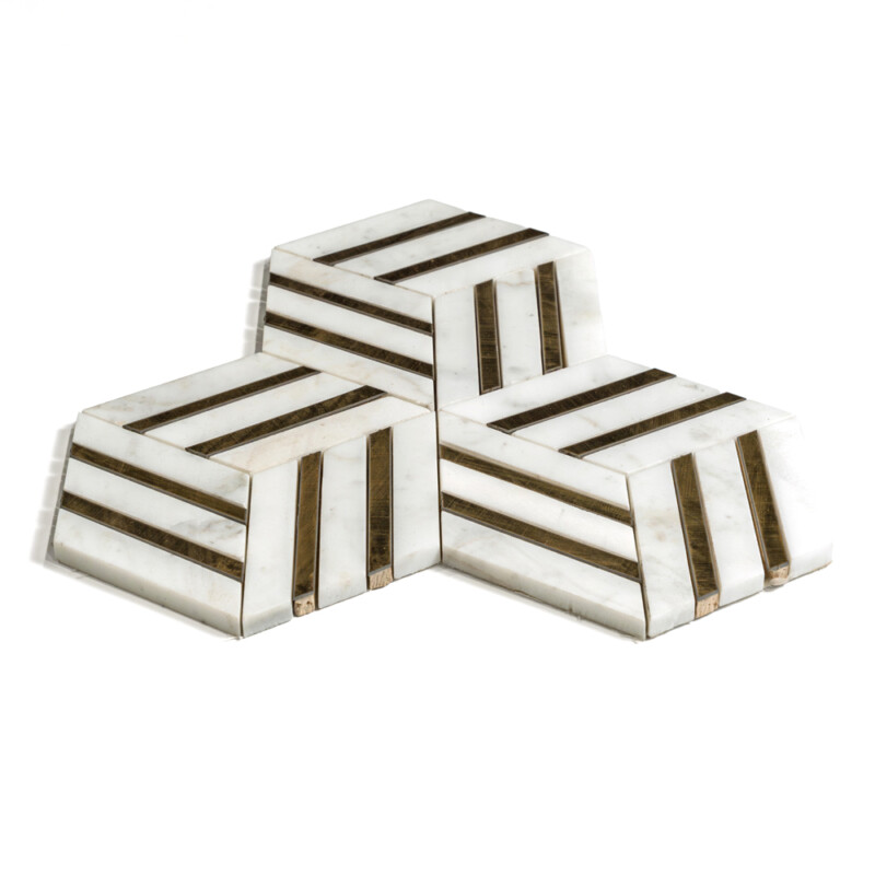 Mosaïques en marbre Calacatta Gold, laiton adouci Diane 10 5/16×11 7/8 (NW00168)
