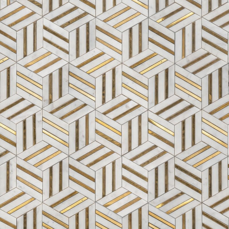 Mosaïques en marbre Calacatta Gold, laiton adouci Diane 10 5/16×11 7/8 (NW00168)