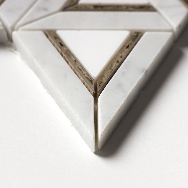 White Carrara, Brass Honed Trillium Waterjet Marble Mosaics 10 3/16×11 13/16 (NW00174)