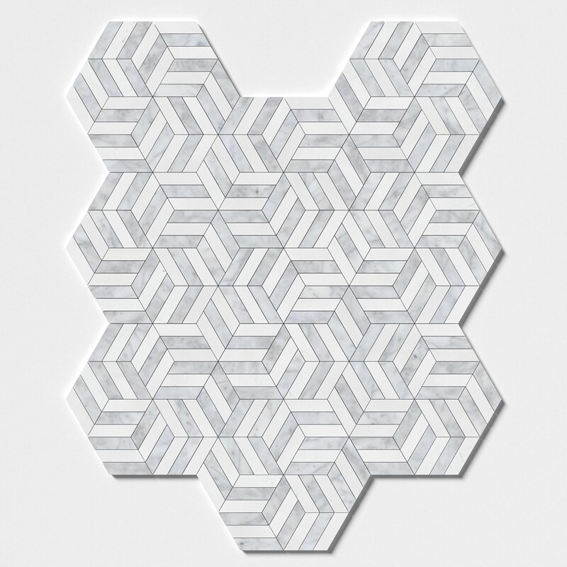 Snow White, White Carrara Honed Windmill Waterjet Marble Mosaics 11 3/4×13 9/16 (NW00178)