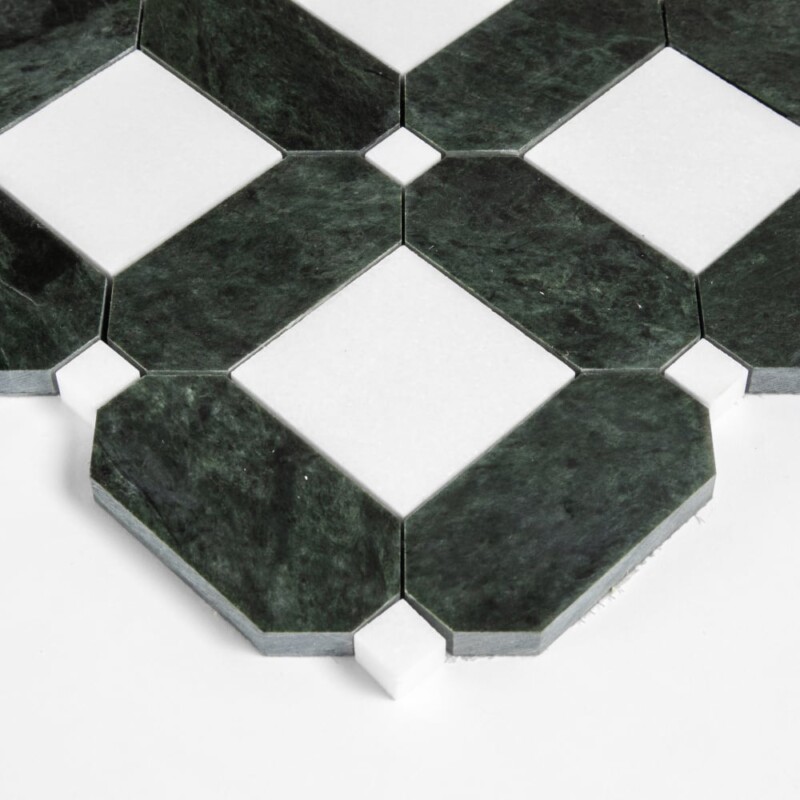 Thassos, Verde Lucia Honed Octa Marble Mosaics 10 15/16×10 15/16 (NW90837)