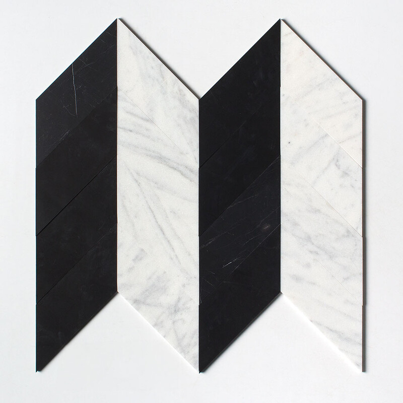 Black Honed Chevron Marble Tiles 5×17 (SP05576)