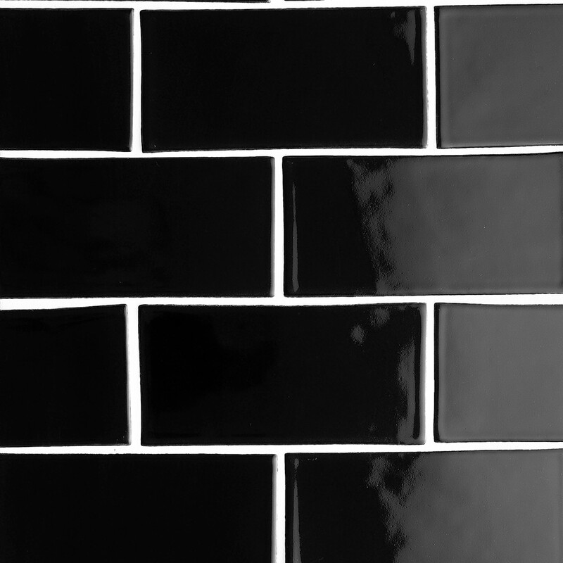 Black Glossy Subway Ceramic Tiles 3×6 (TL19216)