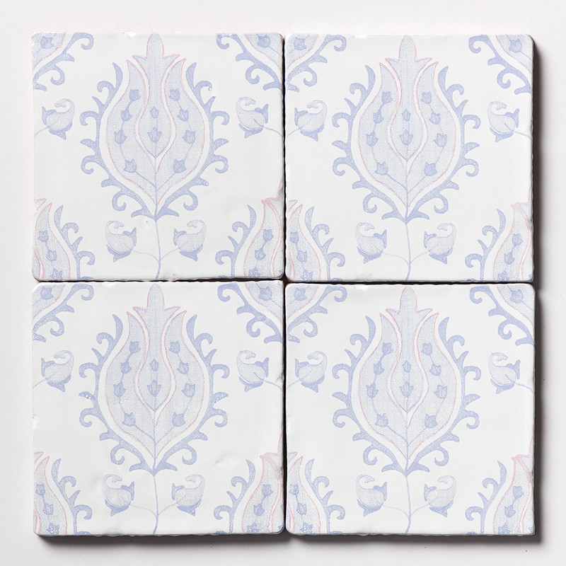 Indigo Wash Tulips Glossy Glazed Terracotta Tiles 6×6 (TL80365)