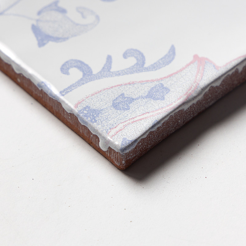 Indigo Wash Tulips Glossy Glazed Terracotta Tiles 6×6 (TL80365)
