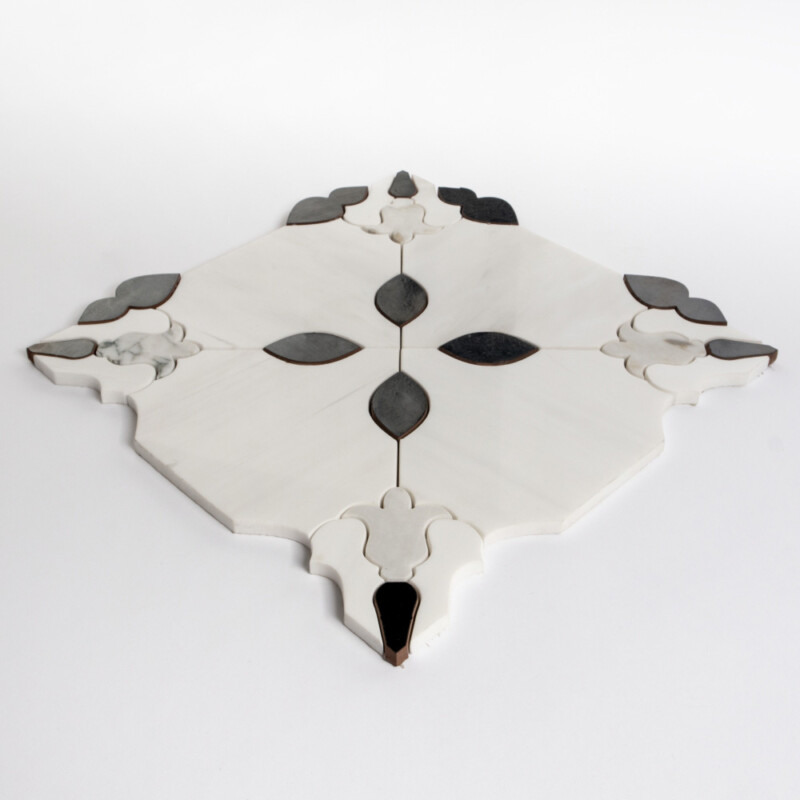Calacatta Green, Snow White, Gunmetal Polished Esme Waterjet Marble Mosaics 13 3/4×13 3/4 (WUM06004)