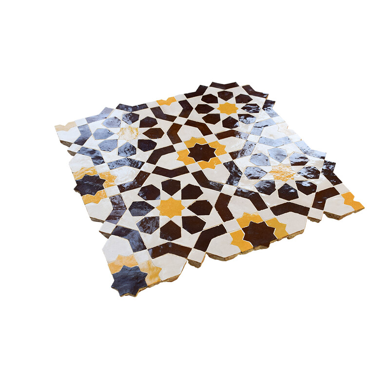 Brown, White, Yellow Glossy Jasmine Zellige Mosaics 12×12 (WZI10061)
