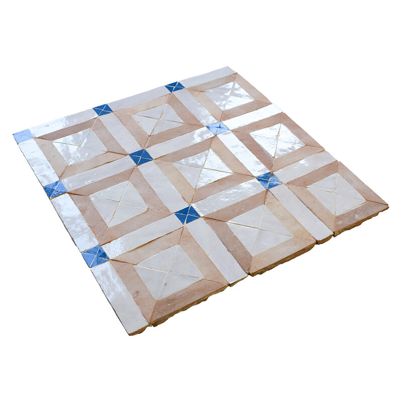Light Beige, Turquoise, White Glossy Amal Zellige Mosaics 12×12 (WZI10062)