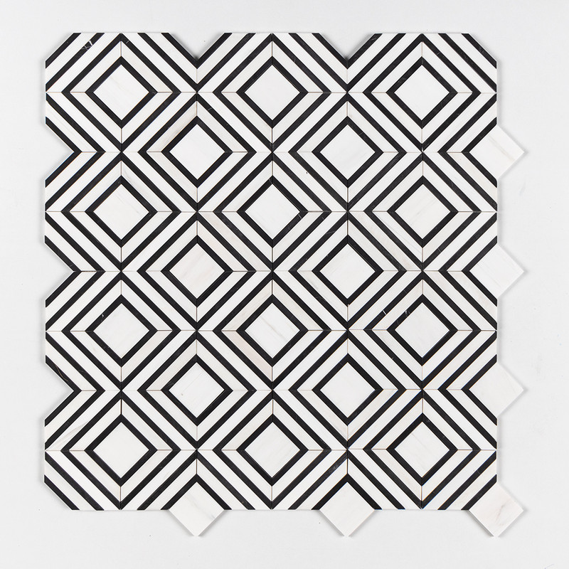 Mosaici in marmo Yildiz bianco neve e nero levigato, 8 13/16×11 (YNR10131)