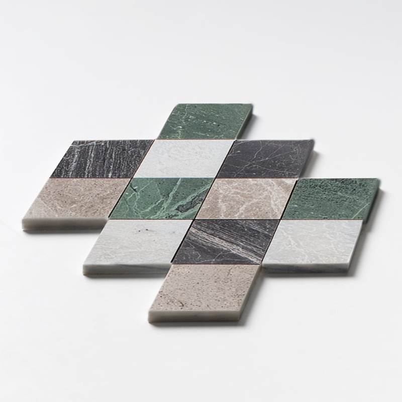 Iceberg, Verde Capri, Silver Shadow, Hai Honed Almas Marble Mosaics 9 5/16×10 1/2 (YNR10137)