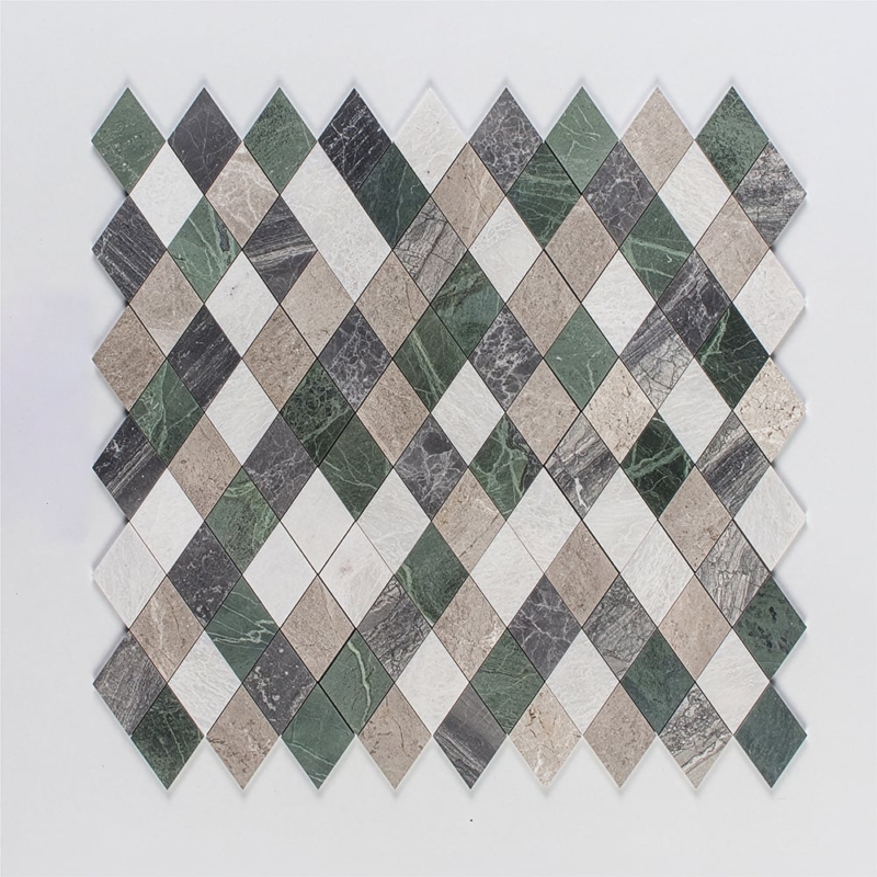 Iceberg, Verde Capri, Silver Shadow, Hai Honed Almas Marble Mosaics 9 5/16×10 1/2 (YNR10137)