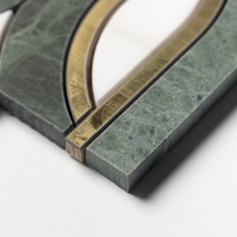 Snow White, Brass, Verde Tia Honed Butterfly Marble Mosaics 7 13/16×11 3/4 (YNR10174)