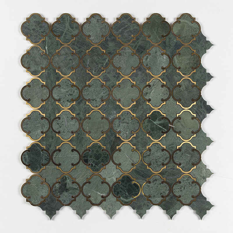 Brass, Verde Tia Honed Casablanca Marble Mosaics 10 1/2×11 3/16 (YNR10175)
