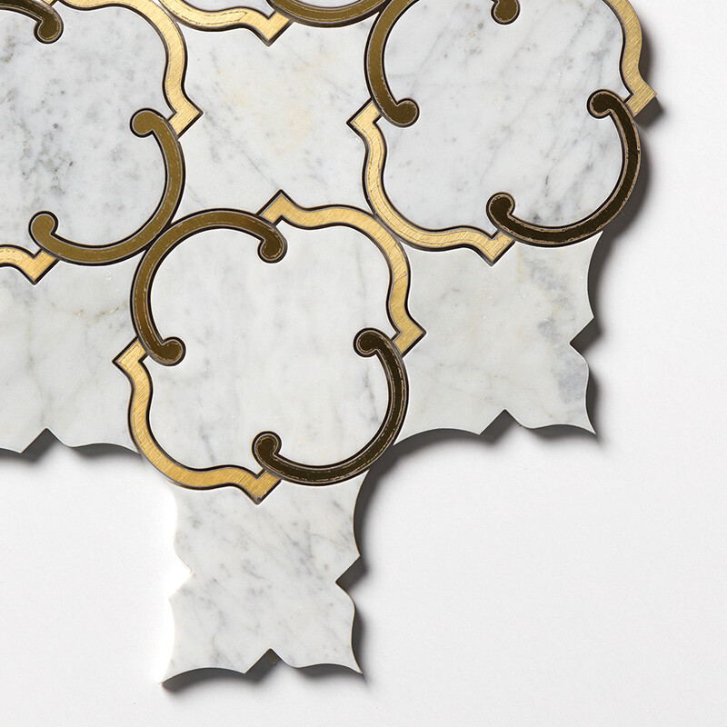 White Carrara, Brass Honed Casablanca Marble Mosaics 10 1/2×11 3/16 (YNR10177)