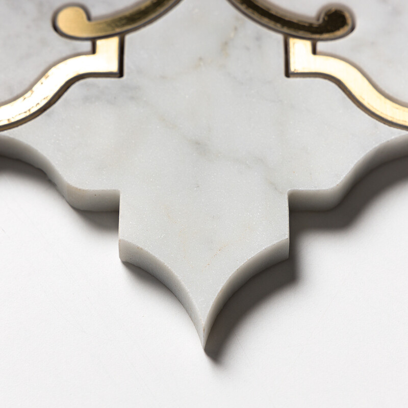 White Carrara, Brass Honed Casablanca Marble Mosaics 10 1/2×11 3/16 (YNR10177)