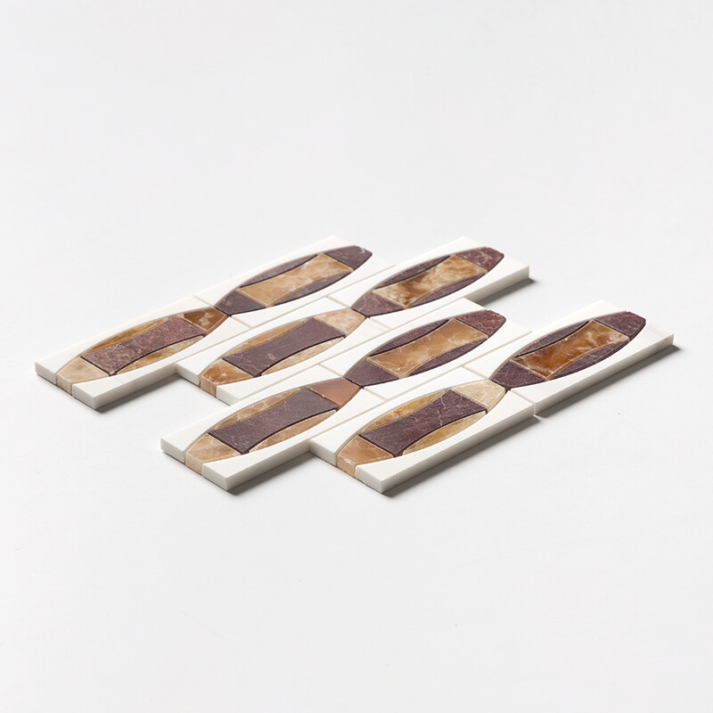 Honey Onyx, Snow White, Red Bordeaux Multi Finish Albert Marble Mosaics 11×11 3/8 (YNR10180)