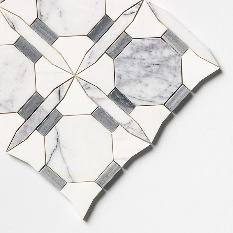 Lilac, Snow White, Bardiglio Royal Multi Finish Ellington Marble Mosaics 12×12 (YNR10183)