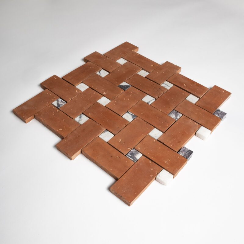 Calacatta Viola, Rustic Terracotta Honed Basket Weave Marble Mosaics 14 7/16×14 7/16 (YNR90479)