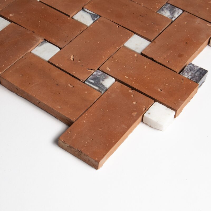 Calacatta Viola, Rustic Terracotta Honed Basket Weave Marble Mosaics 14 7/16×14 7/16 (YNR90479)