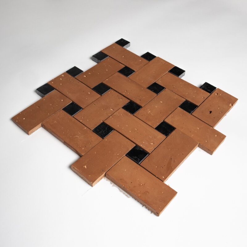 Black, Rustic Terracotta Honed Big Basket Weave Marble Mosaics 11 7/8×11 7/8 (YNR90480)