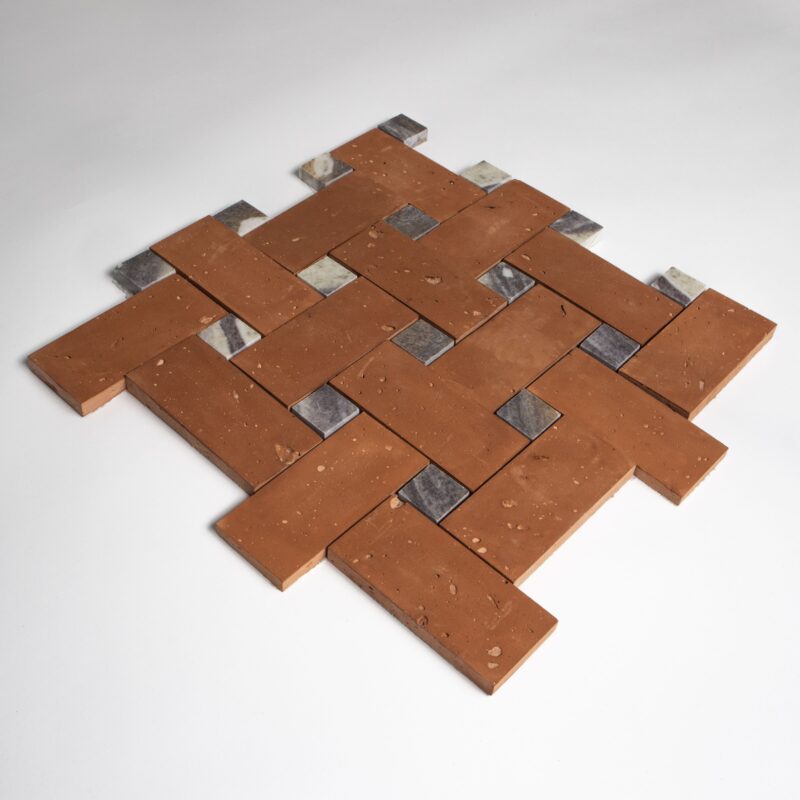 Calacatta Viola, Rustic Terracotta Honed Big Basket Weave Marble Mosaics 11 7/8×11 7/8 (YNR90481)