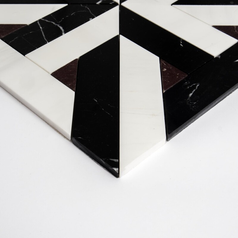 Black, Snow White, Red Bordeaux Honed Rubicon Marble Mosaics 17×17 (YNR90485)