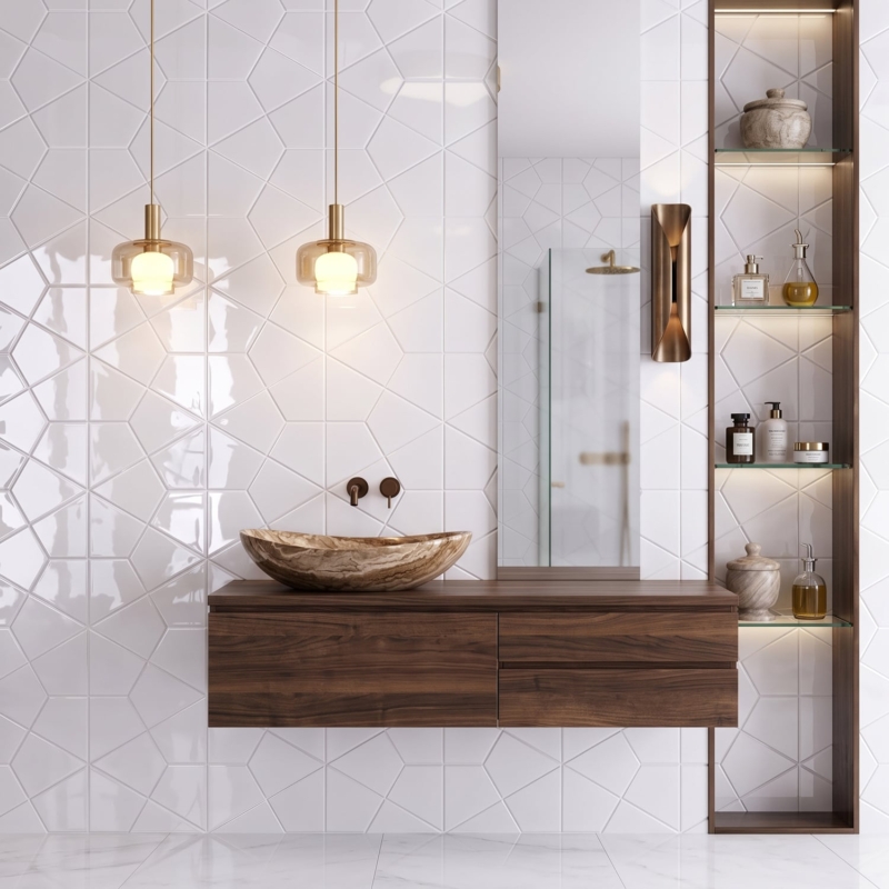 Royal White Glossy Diamante Ceramic Tile 6×6 (DC00121)