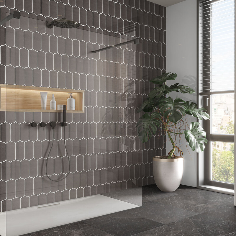 Barn glossy tear field ceramic wall tile in a modern bathroom shower by Country Floors